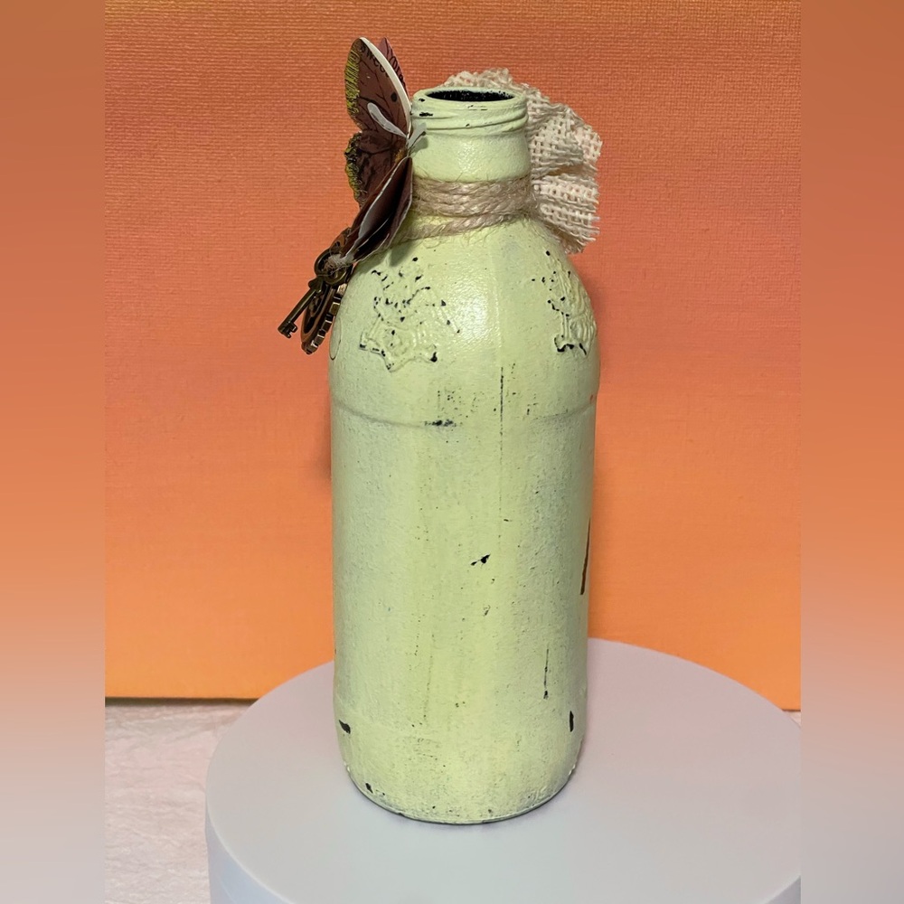 Distressed Floral and Butterfly Decorative Bottle Handcrafted - Picture 5 of 6